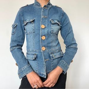 Vintage Y2K Denim Cargo Moto Jacket